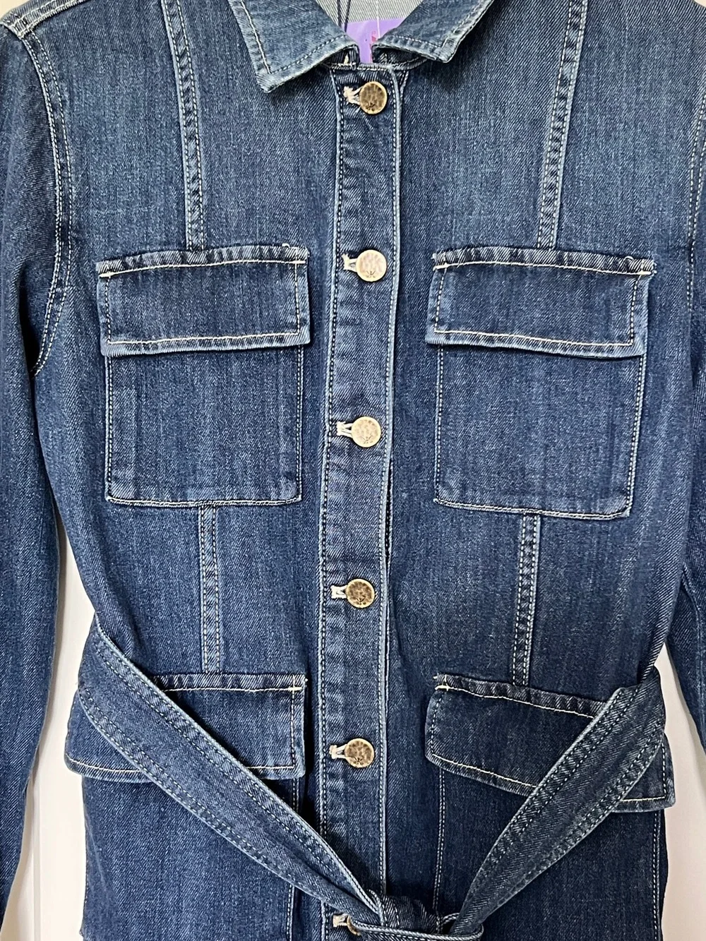 NWT Kobi Halperin Blue Becca Tie-Waist Denim Utility Jacket